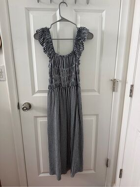 Gingham Ruffle Strap Midi Dress